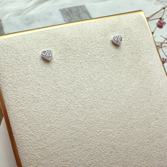 Cute Tiny Sterling Silver Sparkly Heart Stud Earrings | .925 Sterling Silver - Picture 3 of 3